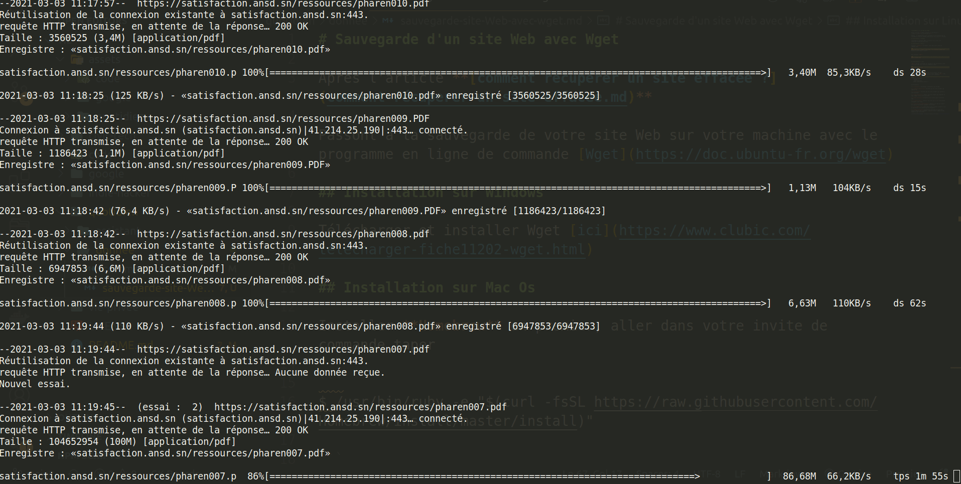 Sauvegarde d'un site Web avec Wget
